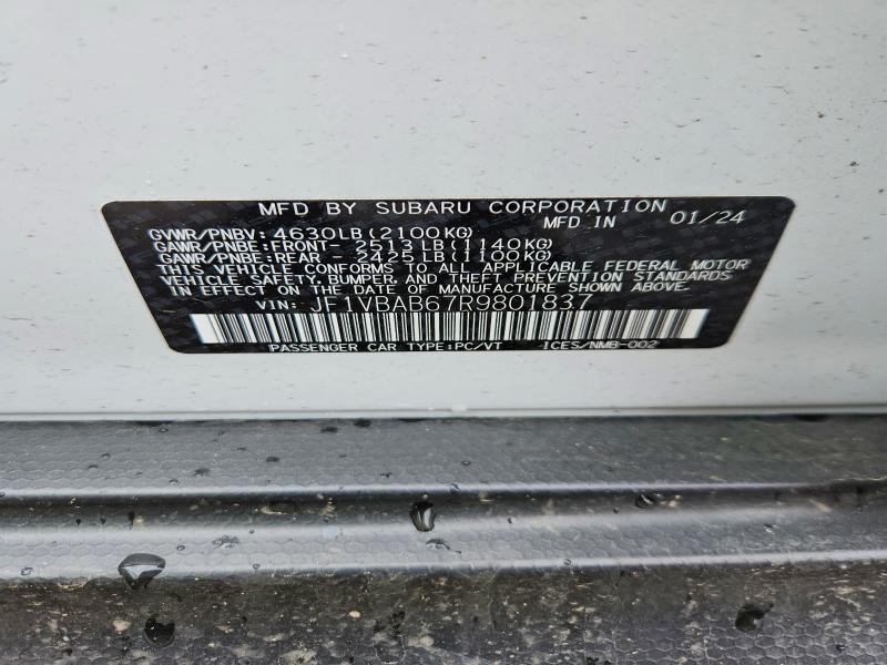 Продаж на аукціоні авто 2024 Subaru Wrx, vin: JF1VBAB67R9801837, номер лоту: 53591926