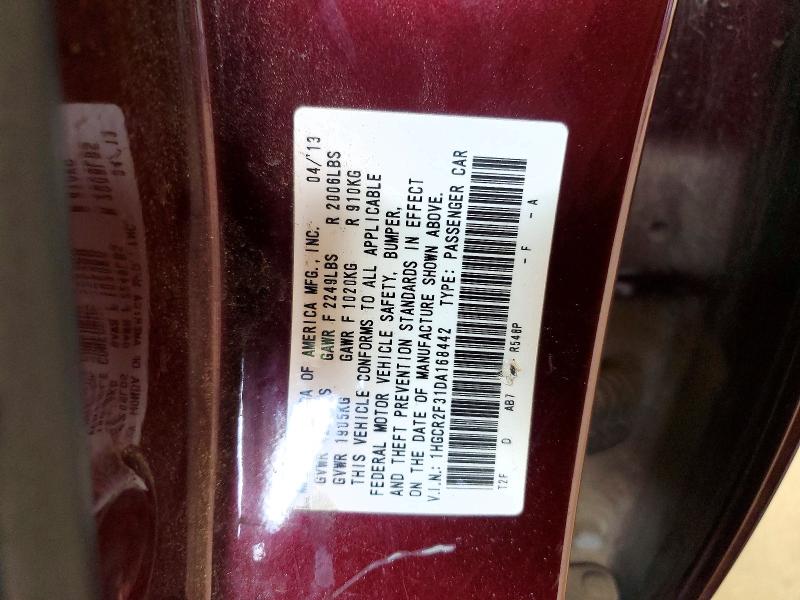 53907026 :رقم المزاد ، 1HGCR2F31DA168442 vin ، 2013 Honda Accord مزاد بيع