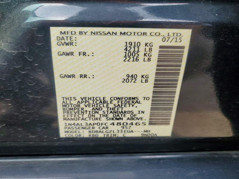 Продаж на аукціоні авто 2015 Nissan Altima, vin: 1N4AL3AP0FC480465, номер лоту: 53718726