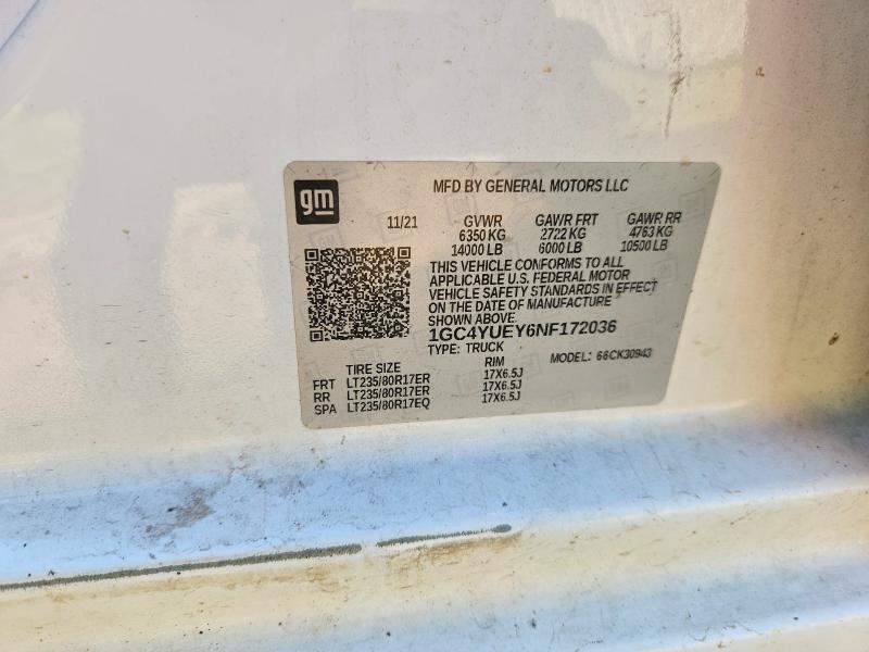 Aukcja sprzedaży 2022 Chevrolet Silverado, vin: 1GC4YUEY6NF172036, numer aukcji: 53072446