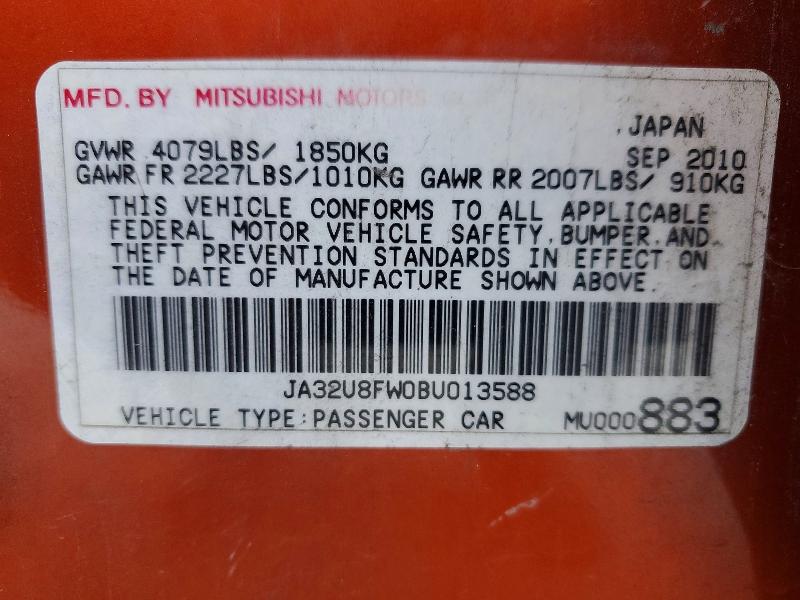 Aukcja sprzedaży 2011 Mitsubishi Lancer, vin: JA32U8FW0BU013588, numer aukcji: 53229386