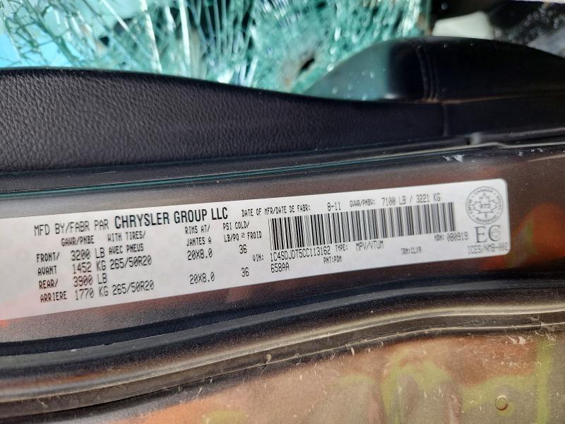 55148006 :رقم المزاد ، 1C4SDJDT5CC113162 vin ، 2012 Dodge Durango مزاد بيع