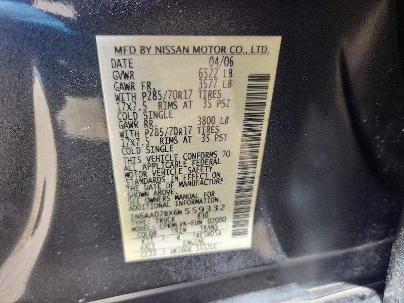Aukcja sprzedaży 2006 Nissan Titan, vin: 1N6AA07BX6N559332, numer aukcji: 53746916