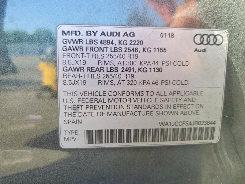 52542856 :رقم المزاد ، WA1JCCFS4JR023844 vin ، 2018 Audi Q3 مزاد بيع