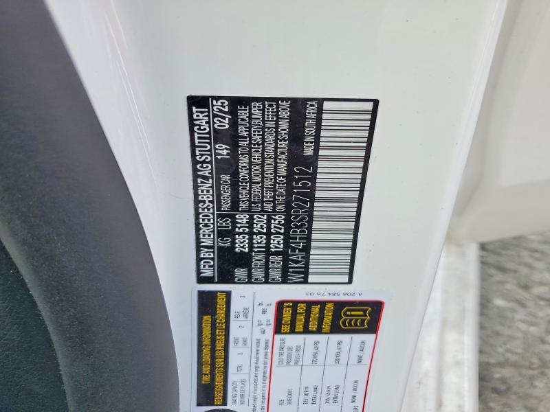 Aukcja sprzedaży 2025 Mercedes-benz C, vin: W1KAF4HB3SR271512, numer aukcji: 53562506