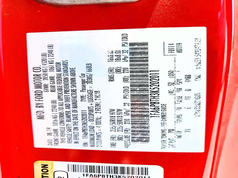 Продажа на аукционе авто 2019 Ford Mustang, vin: 1FA6P8TH3K5202011, номер лота: 52464666