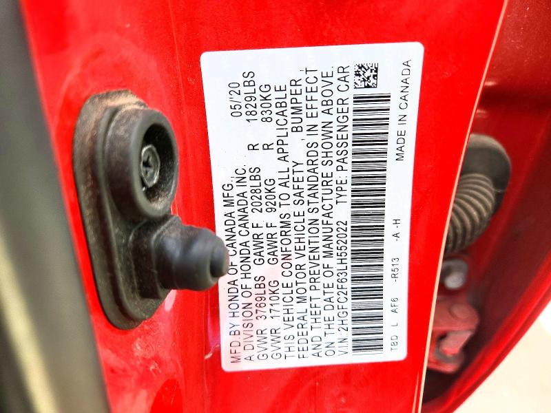 Aukcja sprzedaży 2020 Honda Civic, vin: 2HGFC2F63LH552022, numer aukcji: 52045256