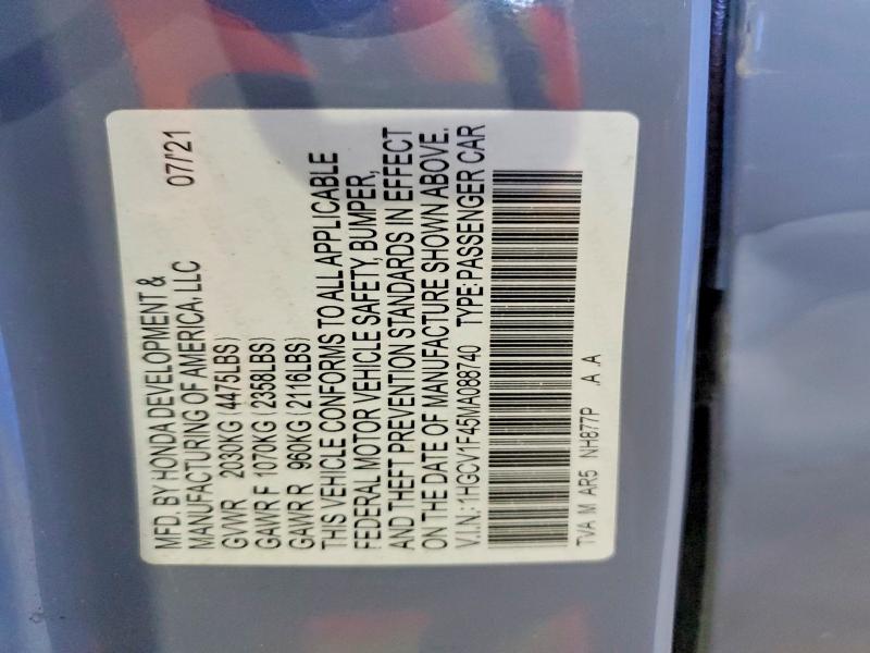 Продажа на аукционе авто 2021 Honda Accord, vin: 1HGCV1F45MA088740, номер лота: 53104746