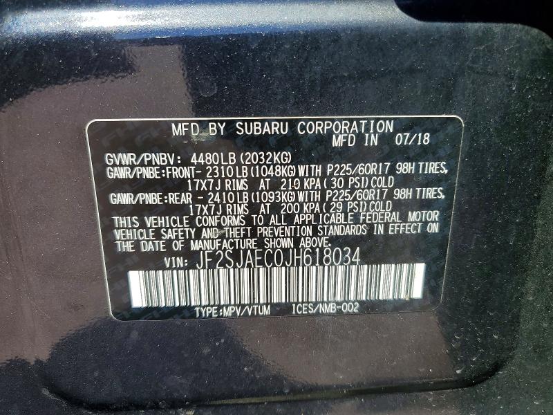 Aukcja sprzedaży 2018 Subaru Forester, vin: JF2SJAEC0JH618034, numer aukcji: 53071226