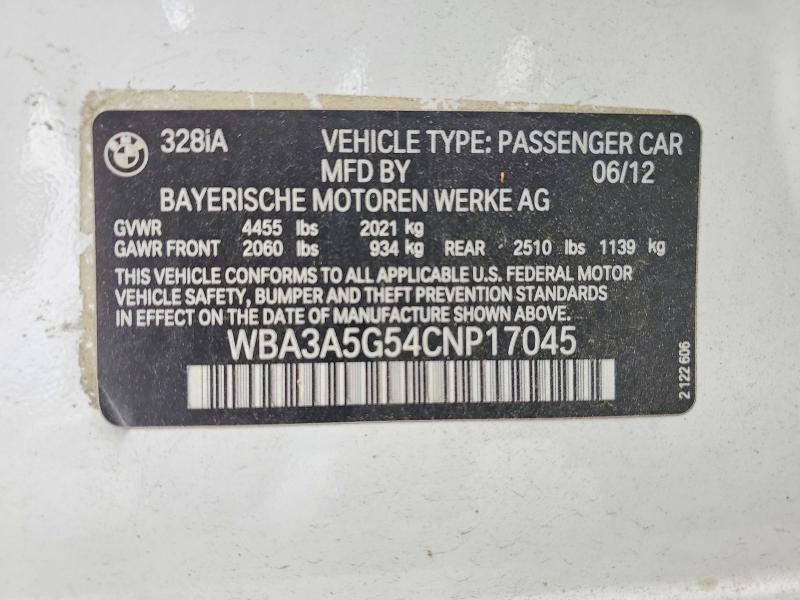 Продажа на аукционе авто 2012 Bmw 328, vin: WBA3A5G54CNP17045, номер лота: 53521846
