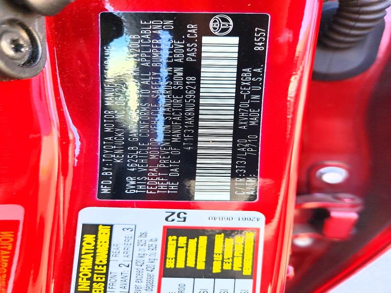 2022 Toyota Camry მანქანა იყიდება აუქციონზე, vin: 4T1F31AK8NU596218, აუქციონის ნომერი: 54633176