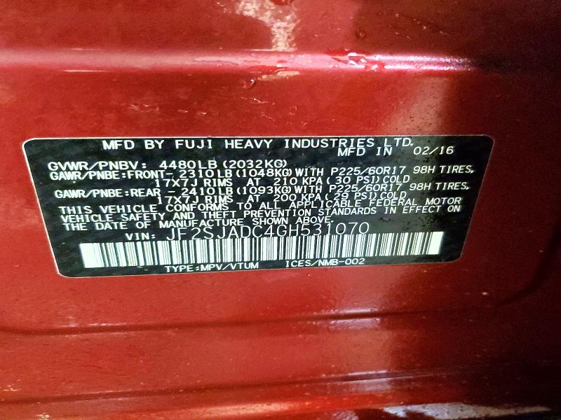 Продажа на аукционе авто 2016 Subaru Forester, vin: JF2SJADC4GH531070, номер лота: 51112216