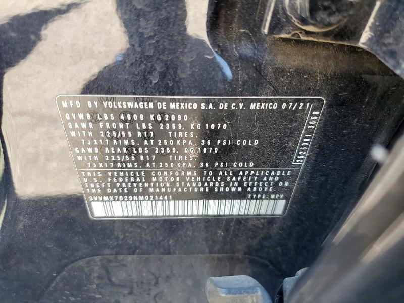 52781686 :رقم المزاد ، 3VVMX7B29NM021441 vin ، 2022 Volkswagen Taos مزاد بيع