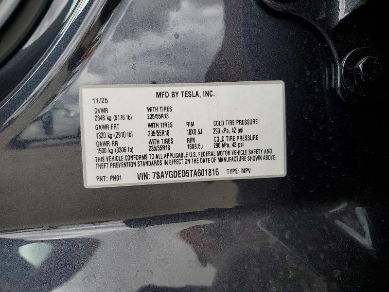 52426606 :رقم المزاد ، 7SAYGDED5TA601816 vin ، 2026 Tesla Model Y مزاد بيع