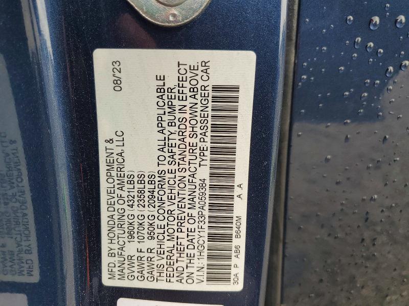 Продажа на аукционе авто 2023 Honda Accord, vin: 1HGCY1F33PA059384, номер лота: 52265856