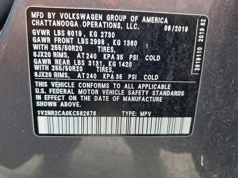 Продажа на аукционе авто 2019 Volkswagen Atlas, vin: 1V2NR2CA0KC582676, номер лота: 53632106