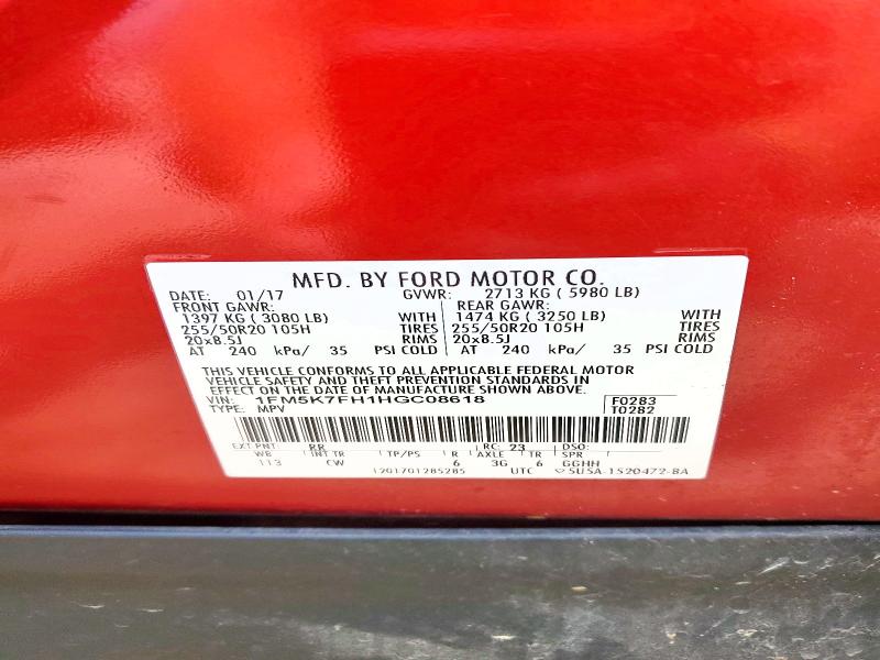 Продаж на аукціоні авто 2017 Ford Explorer, vin: 1FM5K7FH1HGC08618, номер лоту: 53066176