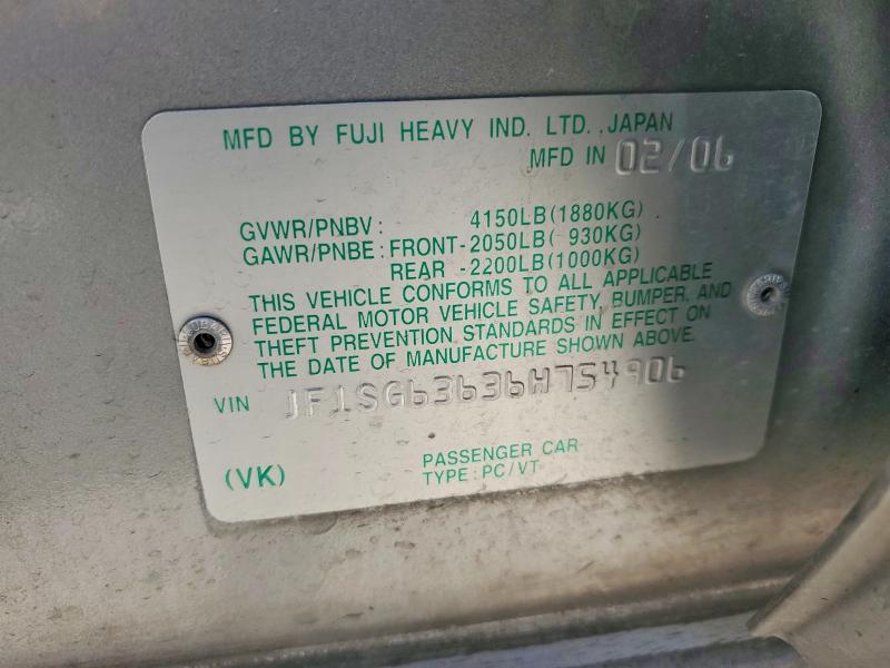 Aukcja sprzedaży 2006 Subaru Forester, vin: JF1SG63636H754906, numer aukcji: 53093406