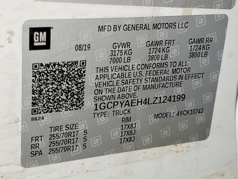 Продаж на аукціоні авто 2020 Chevrolet Silverado, vin: 1GCPYAEH4LZ124199, номер лоту: 53525846