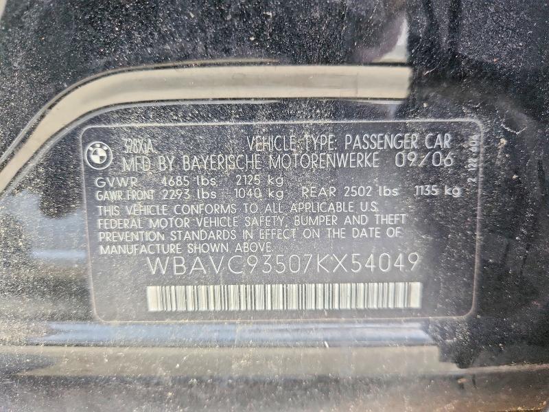 2007 Bmw 328 მანქანა იყიდება აუქციონზე, vin: WBAVC93507KX54049, აუქციონის ნომერი: 53260086