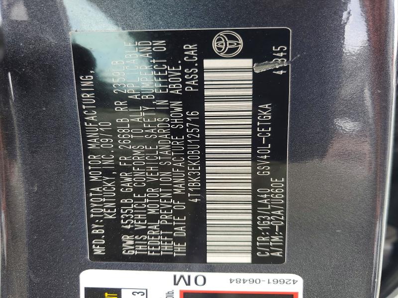 Aukcja sprzedaży 2011 Toyota Camry, vin: 4T1BK3EK0BU125716, numer aukcji: 55124736