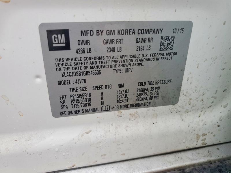 2016 Buick Encore მანქანა იყიდება აუქციონზე, vin: KL4CJDSB1GB545536, აუქციონის ნომერი: 53472666