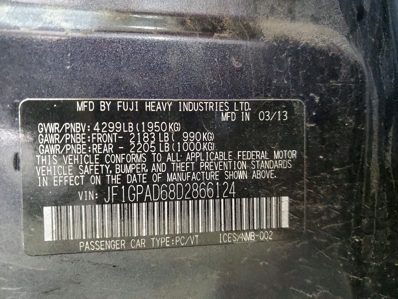 Продажа на аукционе авто 2013 Subaru Impreza, vin: JF1GPAD68D2866124, номер лота: 54640126