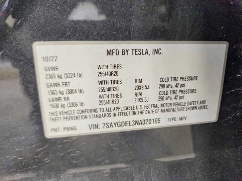 Продажа на аукционе авто 2022 Tesla Model Y, vin: 7SAYGDEE3NA020195, номер лота: 52088216