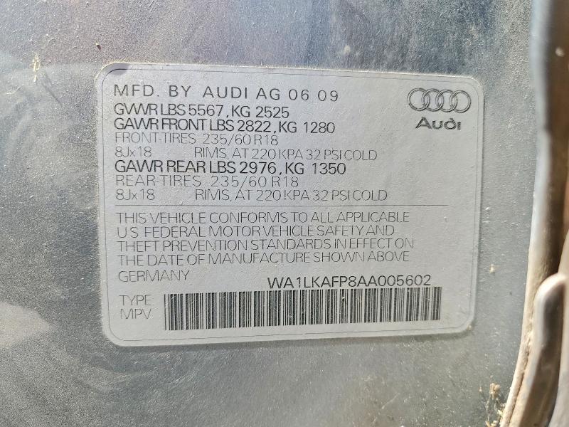 2010 Audi Q5 მანქანა იყიდება აუქციონზე, vin: WA1LKAFP8AA005602, აუქციონის ნომერი: 53167376
