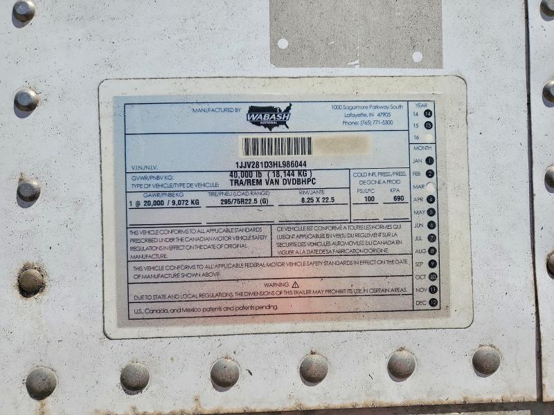 Продаж на аукціоні авто 2017 Wabash Unknown, vin: 1JJV281D3HL986044, номер лоту: 52906516