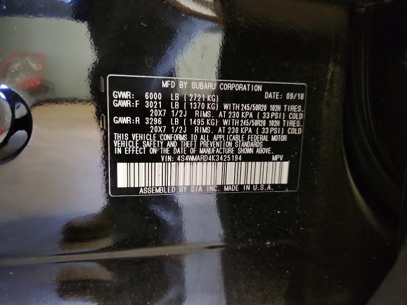 Aukcja sprzedaży 2019 Subaru Ascent, vin: 4S4WMARD4K3425194, numer aukcji: 53518246