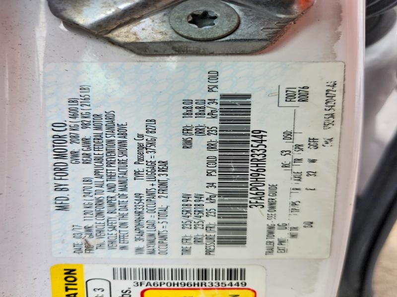 Aukcja sprzedaży 2017 Ford Fusion, vin: 3FA6P0H96HR335449, numer aukcji: 53746606