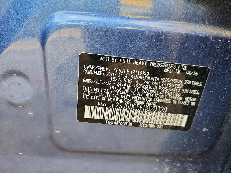 2015 Subaru Forester მანქანა იყიდება აუქციონზე, vin: JF2SJGDC5FH820329, აუქციონის ნომერი: 54722276