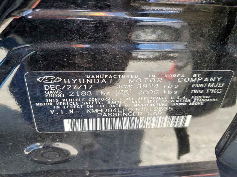 Auction sale of the 2018 Hyundai Elantra, vin: KMHD84LF0JU619835, lot number: 52424456