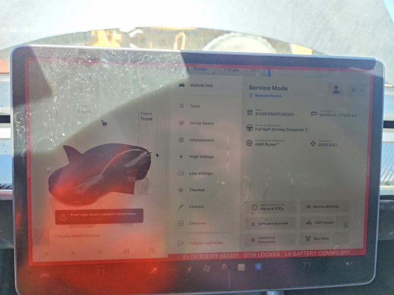 2023 Tesla Model 3 მანქანა იყიდება აუქციონზე, vin: 5YJ3E1EB2PF392201, აუქციონის ნომერი: 53230696