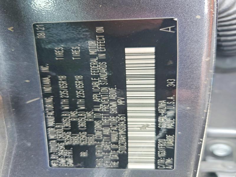 52301516 :رقم المزاد ، 5TDCZRAH1MS084361 vin ، 2021 Toyota Highlander مزاد بيع