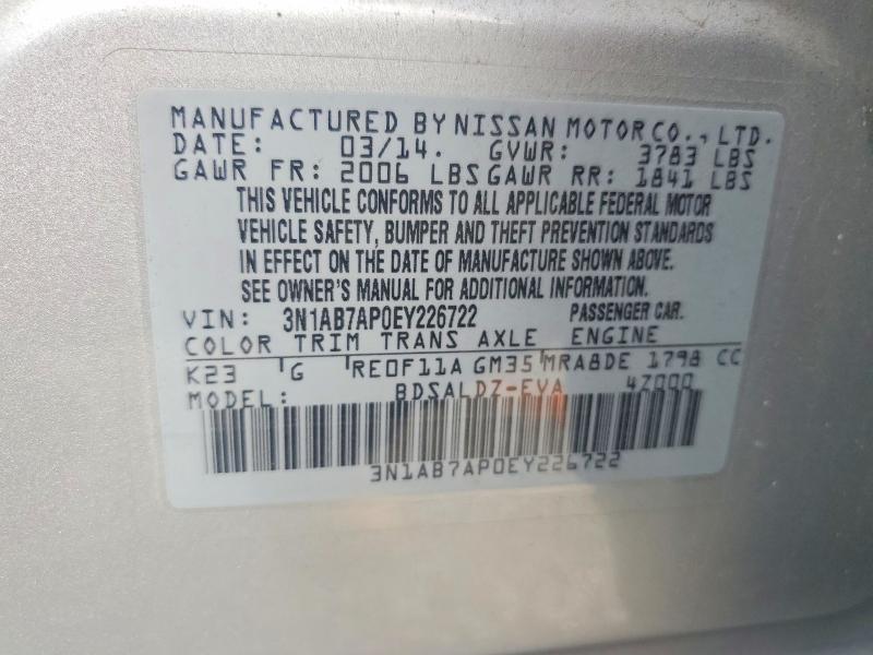 Aukcja sprzedaży 2014 Nissan Sentra, vin: 3N1AB7AP0EY226722, numer aukcji: 54010596