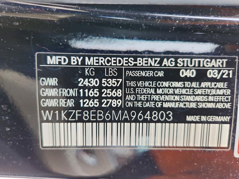 Aukcja sprzedaży 2021 Mercedes-benz E, vin: W1KZF8EB6MA964803, numer aukcji: 52723336