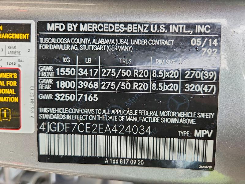 Продаж на аукціоні авто 2014 Mercedes-benz Gl, vin: 4JGDF7CE2EA424034, номер лоту: 53558256