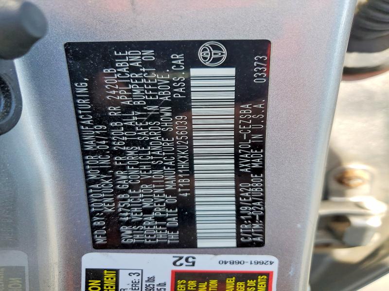 Aukcja sprzedaży 2019 Toyota Camry, vin: 4T1B11HKXKU256039, numer aukcji: 55547766