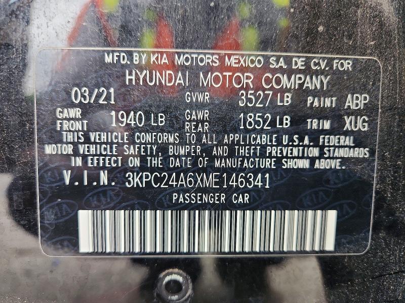 54866576 :رقم المزاد ، 3KPC24A6XME146341 vin ، 2021 Hyundai Accent مزاد بيع