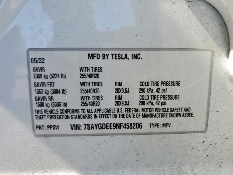 Aukcja sprzedaży 2022 Tesla Model Y, vin: 7SAYGDEE9NF458206, numer aukcji: 53750896