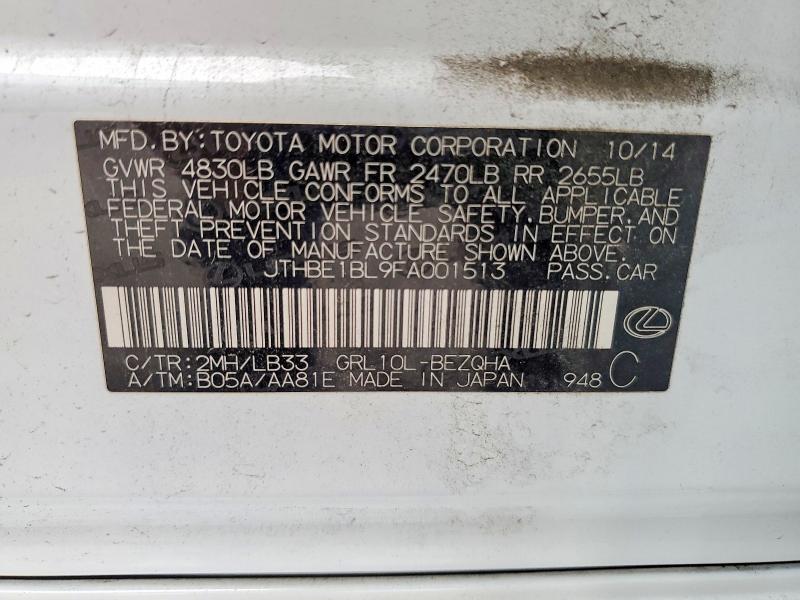 Aukcja sprzedaży 2015 Lexus Gs, vin: JTHBE1BL9FA001513, numer aukcji: 53632726
