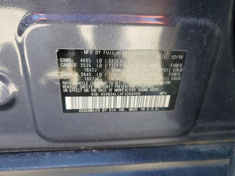 Продажа на аукционе авто 2015 Subaru Outback, vin: 4S4BSALCXF3268409, номер лота: 55066766