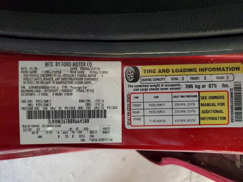 Aukcja sprzedaży 2008 Lincoln Mkz, vin: 3LNHM26T88R664588, numer aukcji: 52342686
