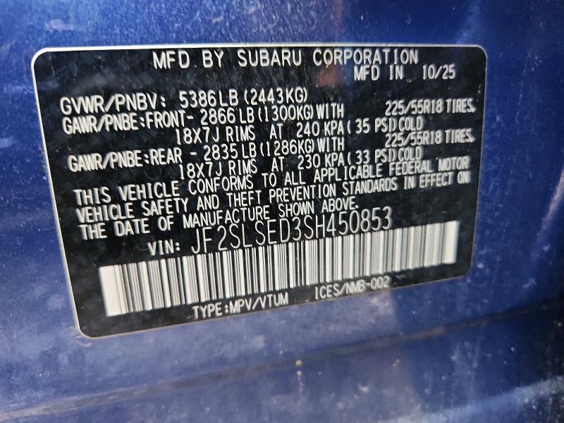 Продаж на аукціоні авто 2025 Subaru Forester, vin: JF2SLSED3SH450853, номер лоту: 53697316