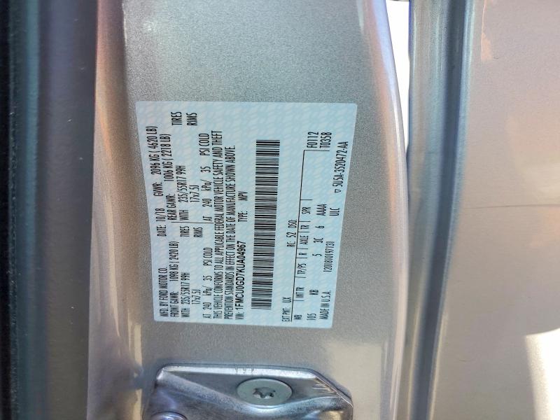 52584376 :رقم المزاد ، 1FMCU0GD7KUA04967 vin ، 2019 Ford Escape مزاد بيع