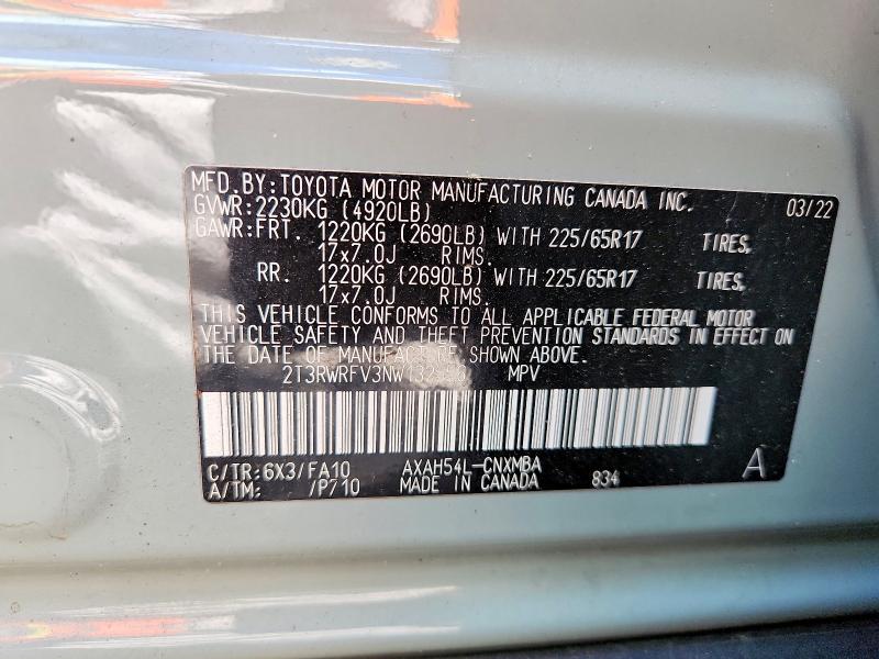 Продаж на аукціоні авто 2022 Toyota Rav4, vin: 2T3RWRFV3NW132556, номер лоту: 53787296