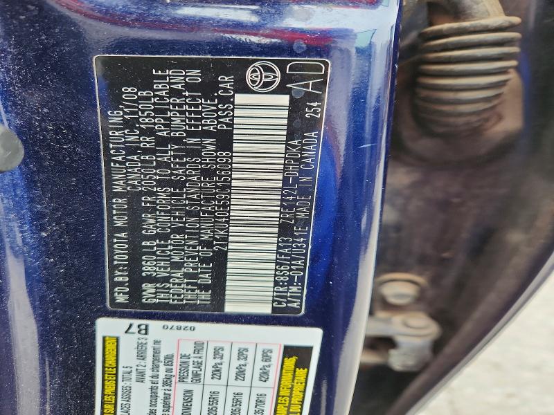 52493446 :رقم المزاد ، 2T1KU40E59C156098 vin ، 2009 Toyota Matrix مزاد بيع