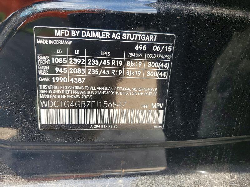 Продажа на аукционе авто 2015 Mercedes-benz Gla, vin: WDCTG4GB7FJ156847, номер лота: 54654756